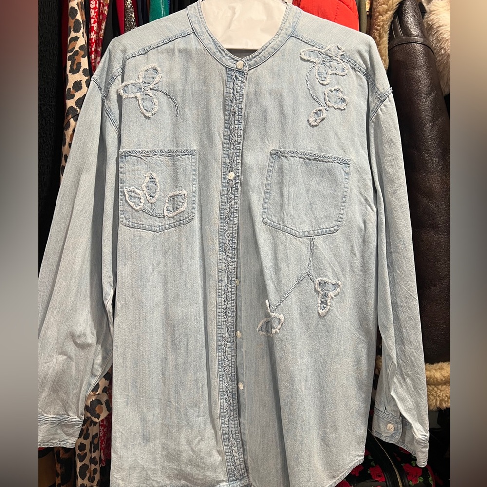 J Jill Ladies Light Blue Embroidered Shirt